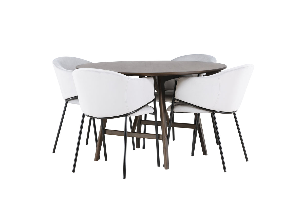 Venture Design Kaseidon & Evelina Runda Matbord ⌀100 Mörkbrun + Matstolar 2-pack Grå