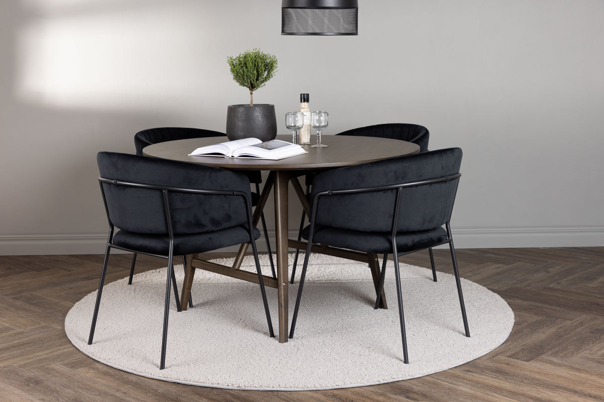 Venture Design Kaseidon & Selma Runda Matbord ⌀100 Mörkbrun + Matstolar 2-pack Svart