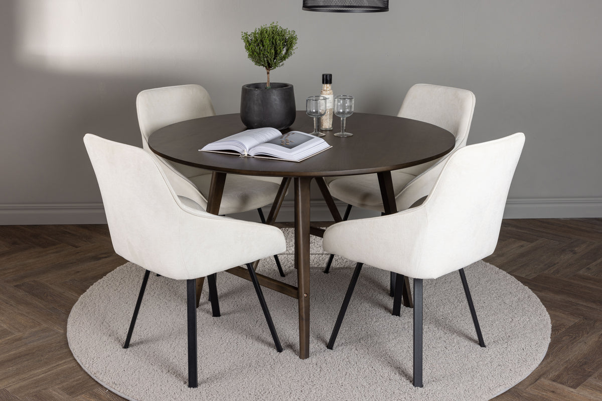 Venture Design Kaseidon & Rosie Runda Matbord ⌀100 Mörkbrun + Matstolar 2-pack Beige