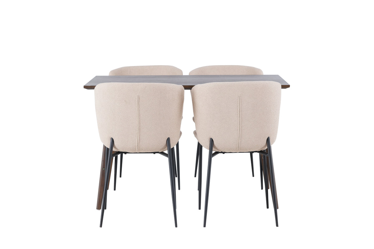 Venture Design Modesto & Kaseidon Matstolar 2-pack Beige + Rektangulära Matbord 120 x 80 Mörkbrun