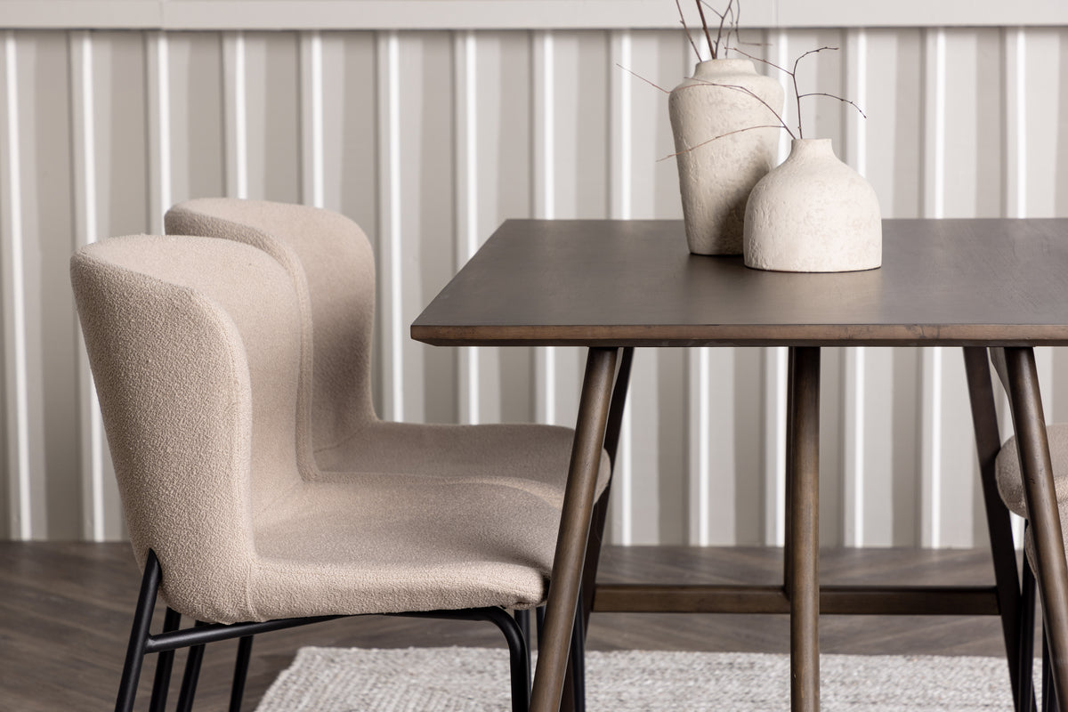 Venture Design Modesto & Kaseidon Matstolar 2-pack Beige + Rektangulära Matbord 120 x 80 Mörkbrun