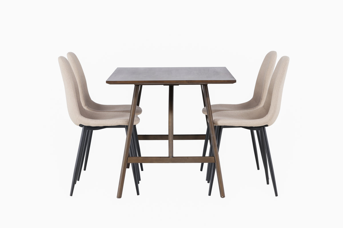 Venture Design Kaseidon & Polar Rektangulära Matbord 120 x 80 Mörkbrun + Matstolar 2-pack Beige