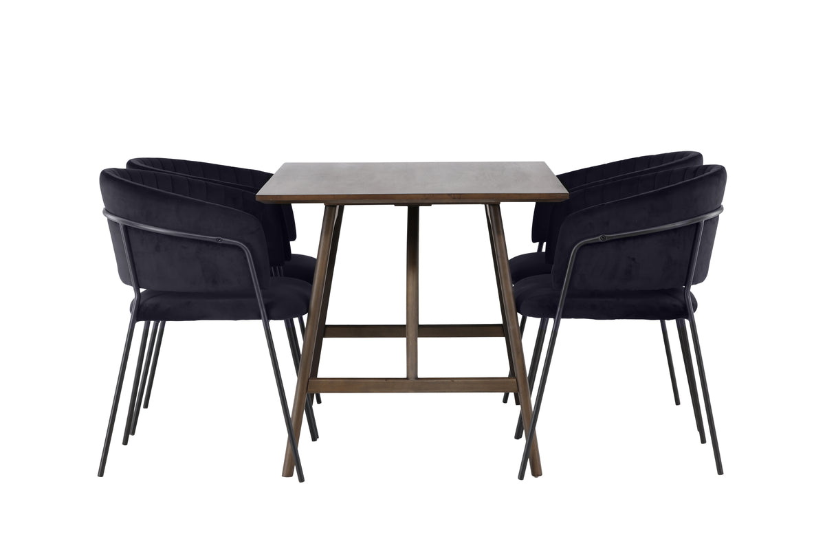 Venture Design Kaseidon & Selma Rektangulära Matbord 120 x 80 Mörkbrun + Matstolar 2-pack Svart