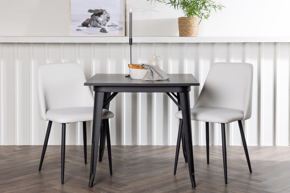Venture Design Tempe & Night Rektangulära Matbord 80 x 80 Svart + Matstolar 2-pack Vit