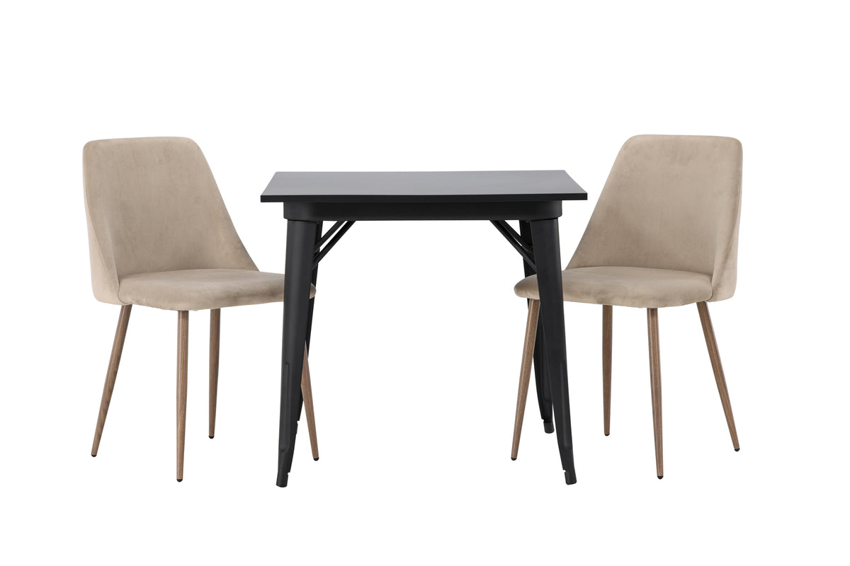 Venture Design Tempe & Night Rektangulära Matbord 80 x 80 Svart + Matstolar 2-pack Beige