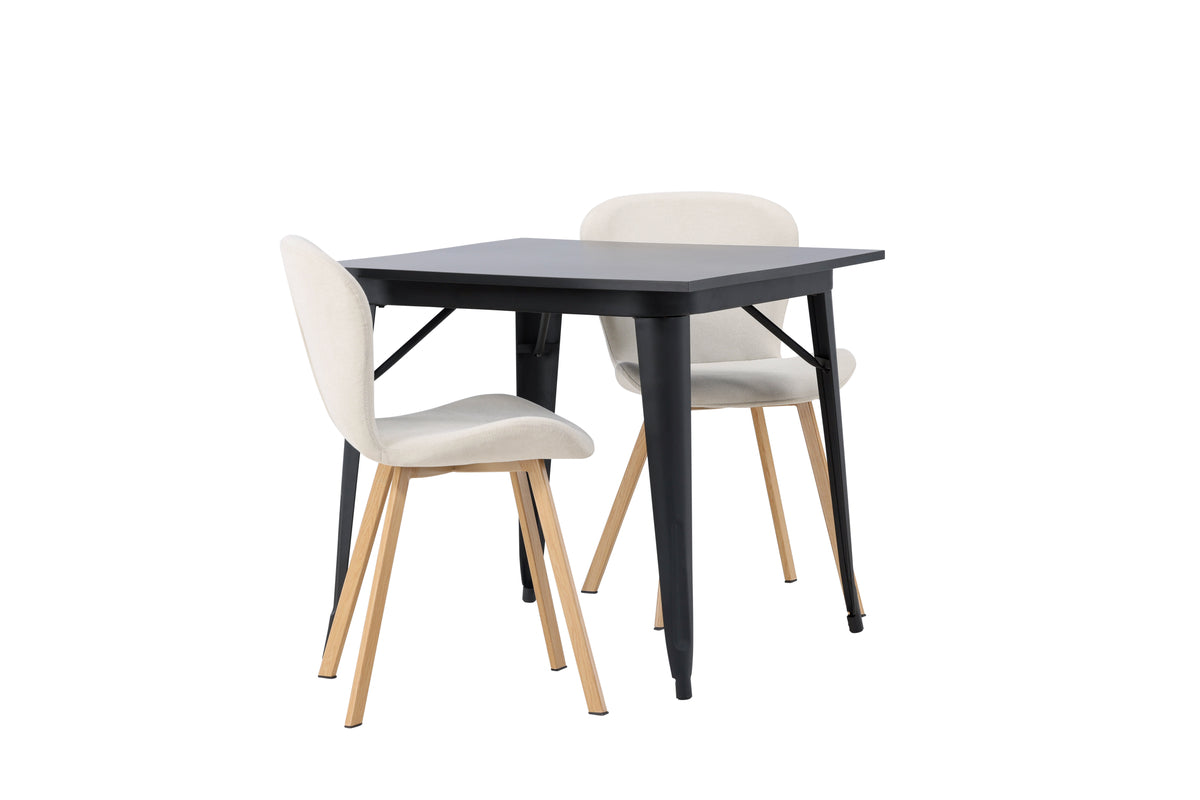 Venture Design Tempe & Lilja Rektangulära Matbord 80 x 80 Svart + Matstolar 2-pack Beige