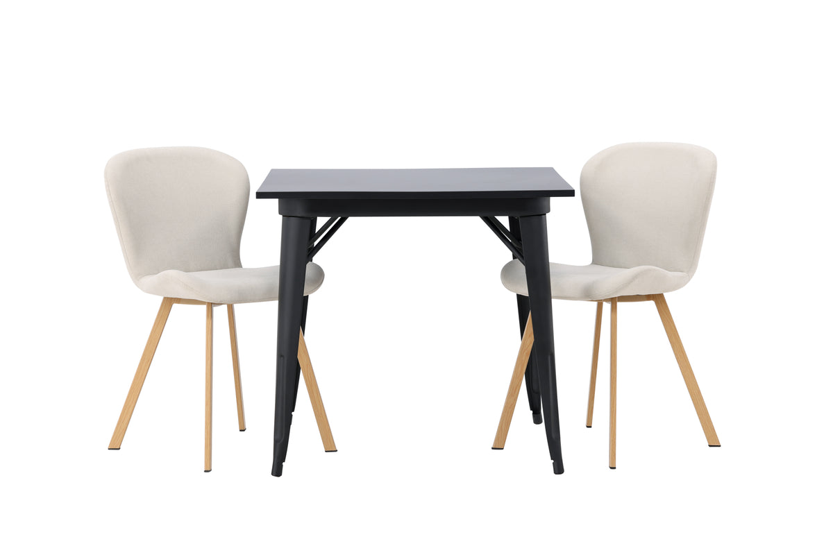 Venture Design Tempe & Lilja Rektangulära Matbord 80 x 80 Svart + Matstolar 2-pack Beige
