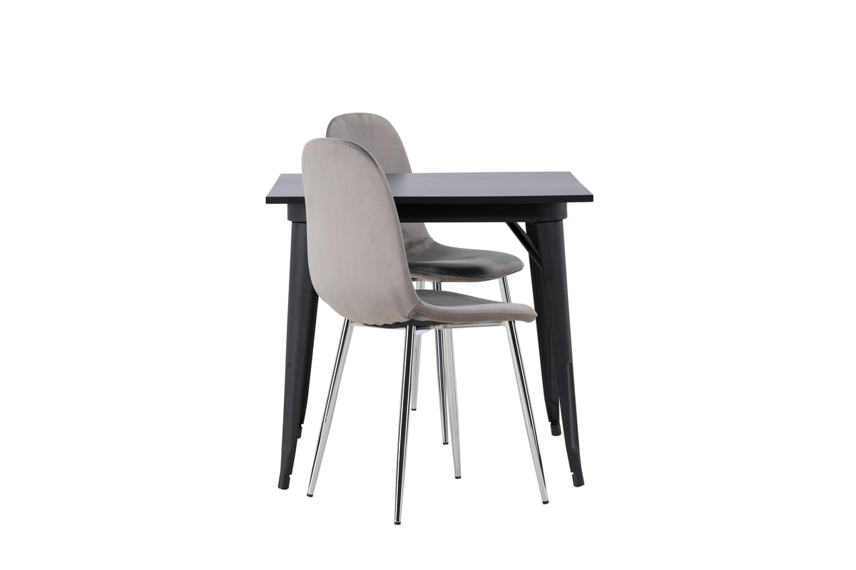 Venture Design Tempe & Eva Rektangulära Matbord 80 x 80 Svart + Matstolar 2-pack Ljusgrå