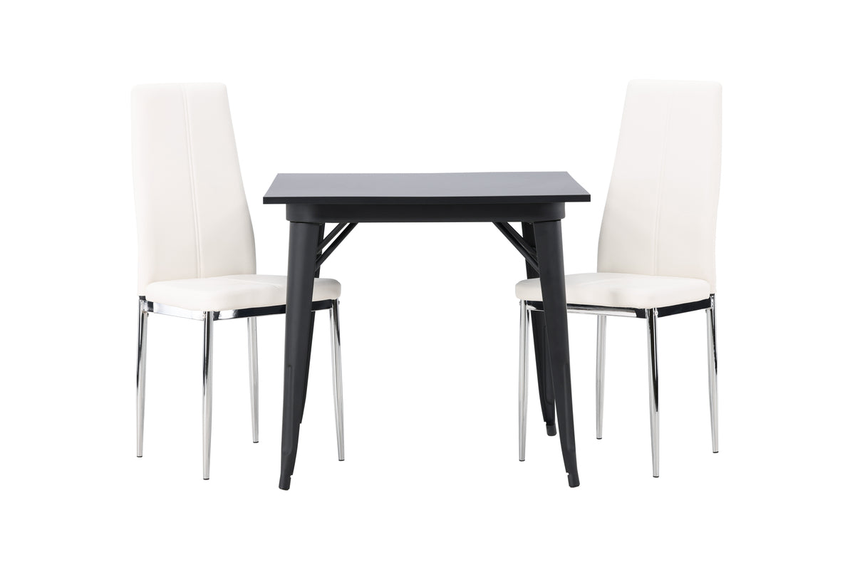 Venture Design Tempe & Pastill Rektangulära Matbord 80 x 80 Svart + Matstolar 2-pack Vit