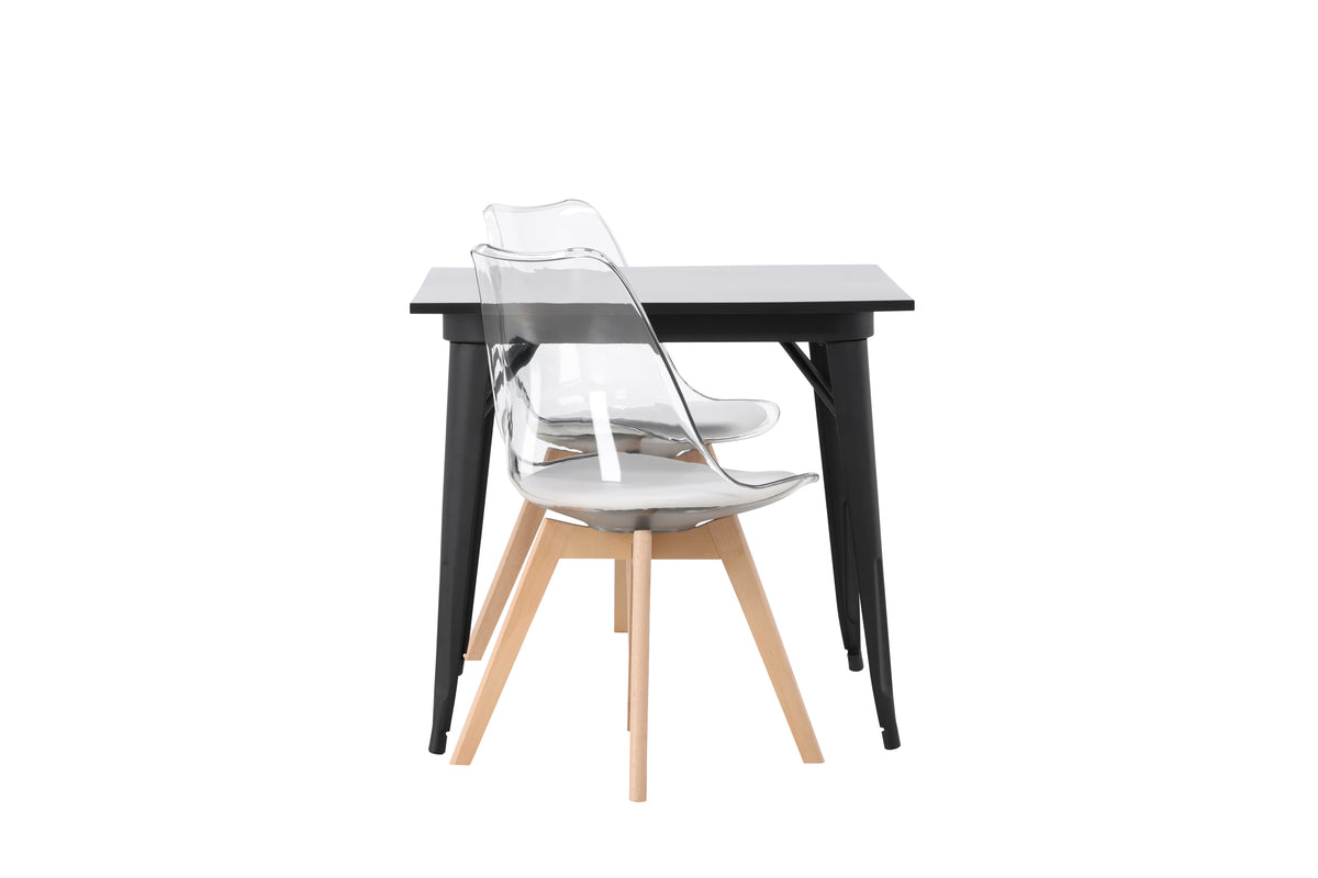 Venture Design Tempe & Edvin Rektangulära Matbord 80 x 80 Svart + Matstolar 2-pack Natur