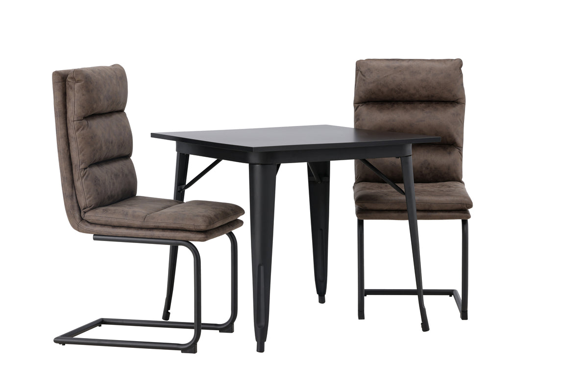 Venture Design Tempe & Zizo Rektangulära Matbord 80 x 80 Svart + Matstolar 2-pack Brun