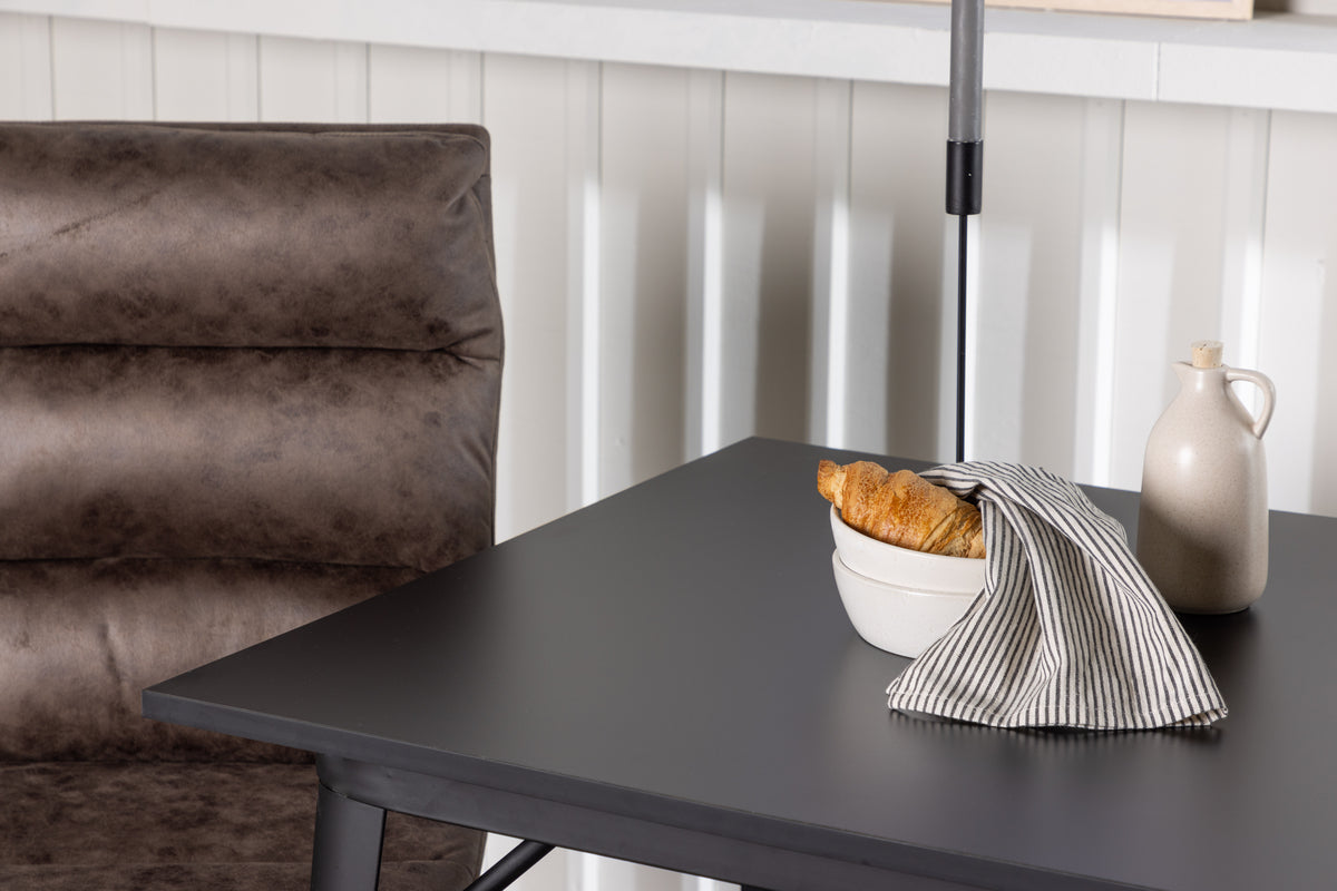 Venture Design Tempe & Zizo Rektangulära Matbord 80 x 80 Svart + Matstolar 2-pack Brun