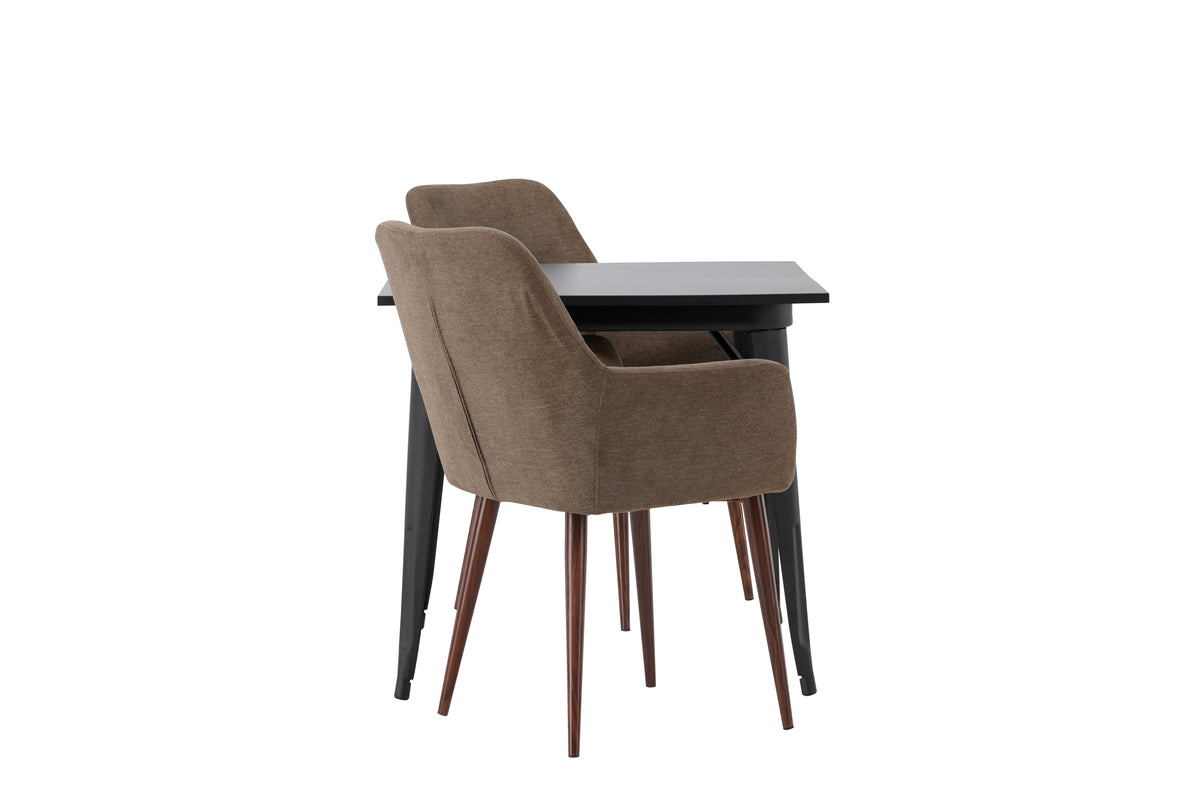 Venture Design Tempe & Tomorrow Rektangulära Matbord 80 x 80 Svart + Matstolar 2-pack Brun