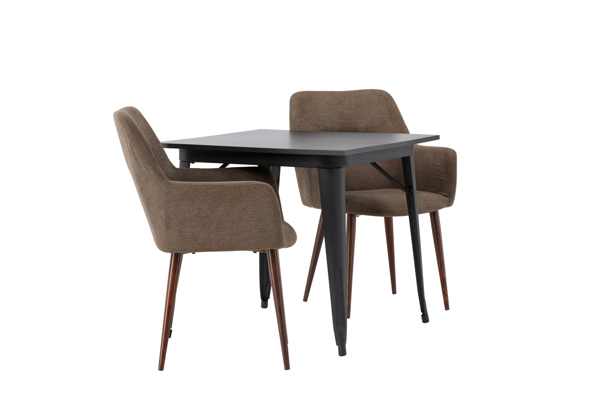 Venture Design Tempe & Tomorrow Rektangulära Matbord 80 x 80 Svart + Matstolar 2-pack Brun