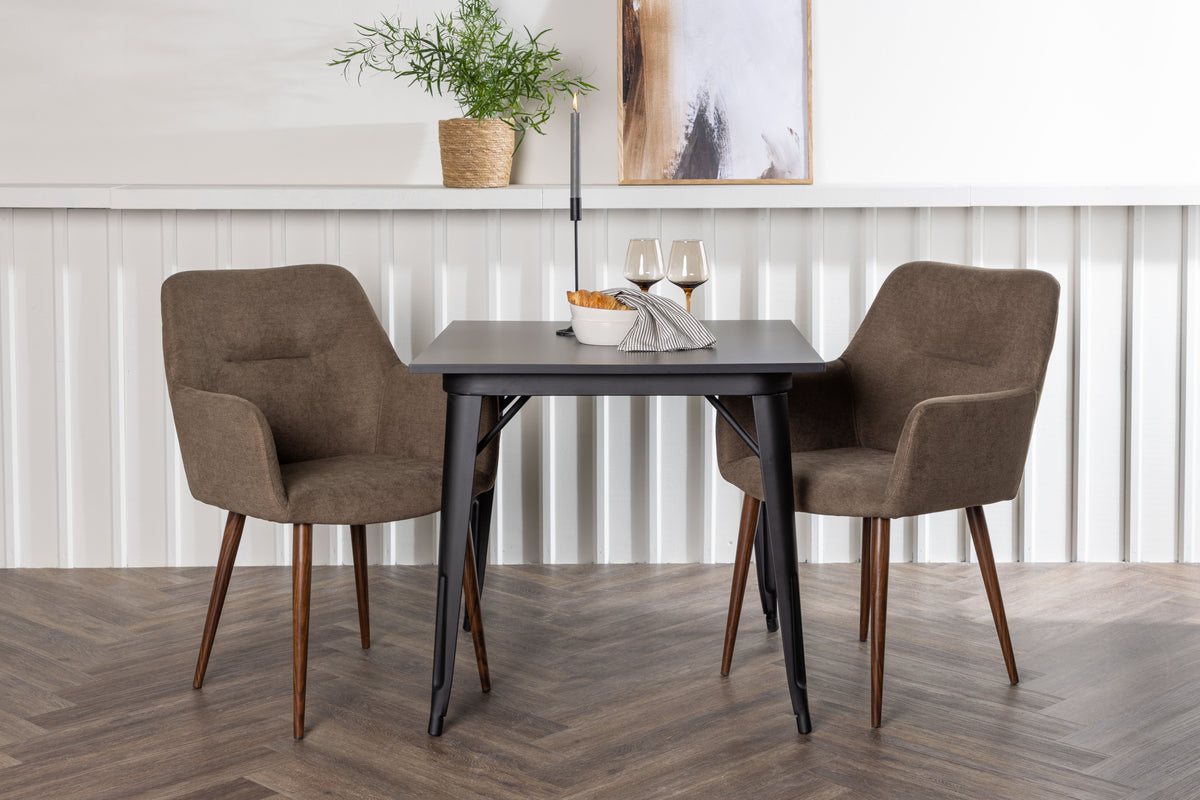 Venture Design Tempe & Tomorrow Rektangulära Matbord 80 x 80 Svart + Matstolar 2-pack Brun