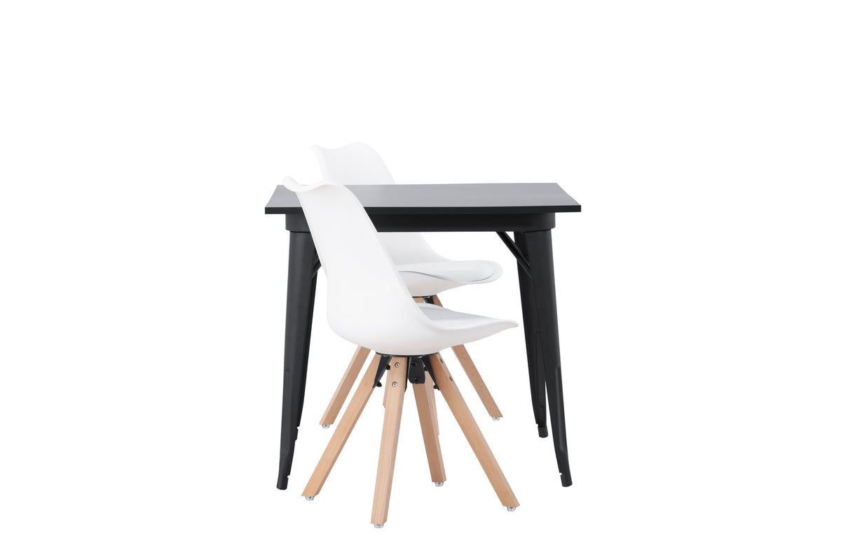 Venture Design Tempe & Zeno Rektangulära Matbord 80 x 80 Svart + Matstolar 2-pack Vit