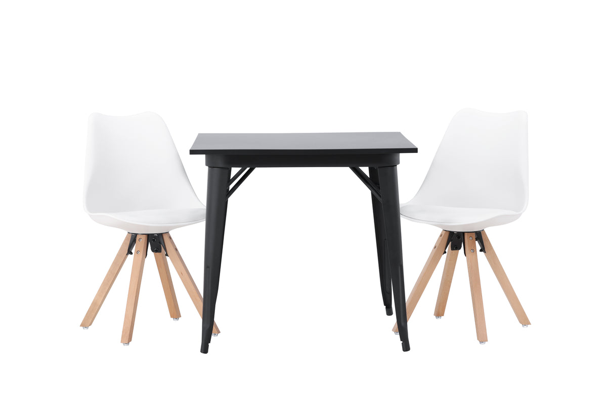 Venture Design Tempe & Zeno Rektangulära Matbord 80 x 80 Svart + Matstolar 2-pack Vit