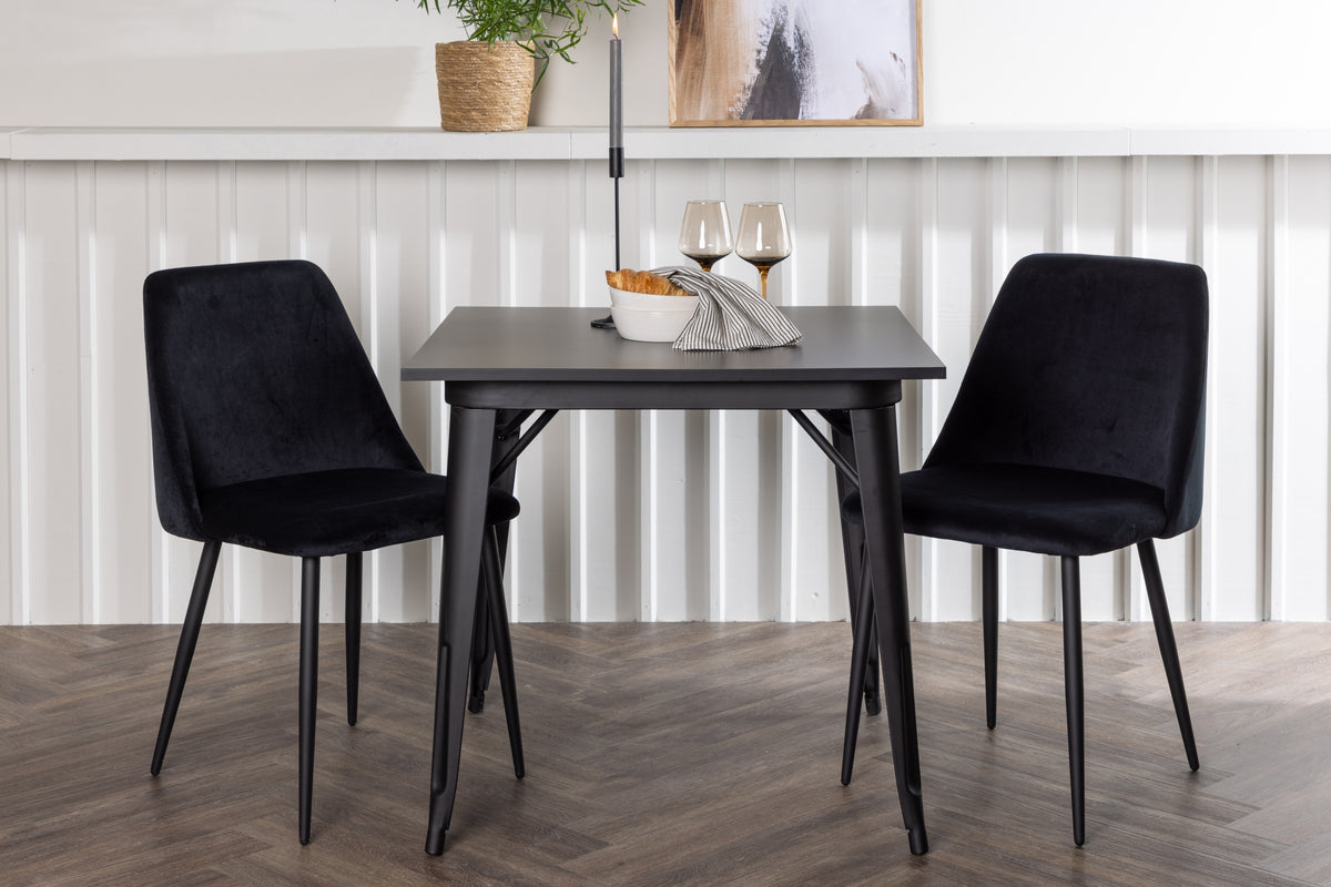 Venture Design Tempe & Night Rektangulära Matbord 80 x 80 Svart + Matstolar 2-pack Svart