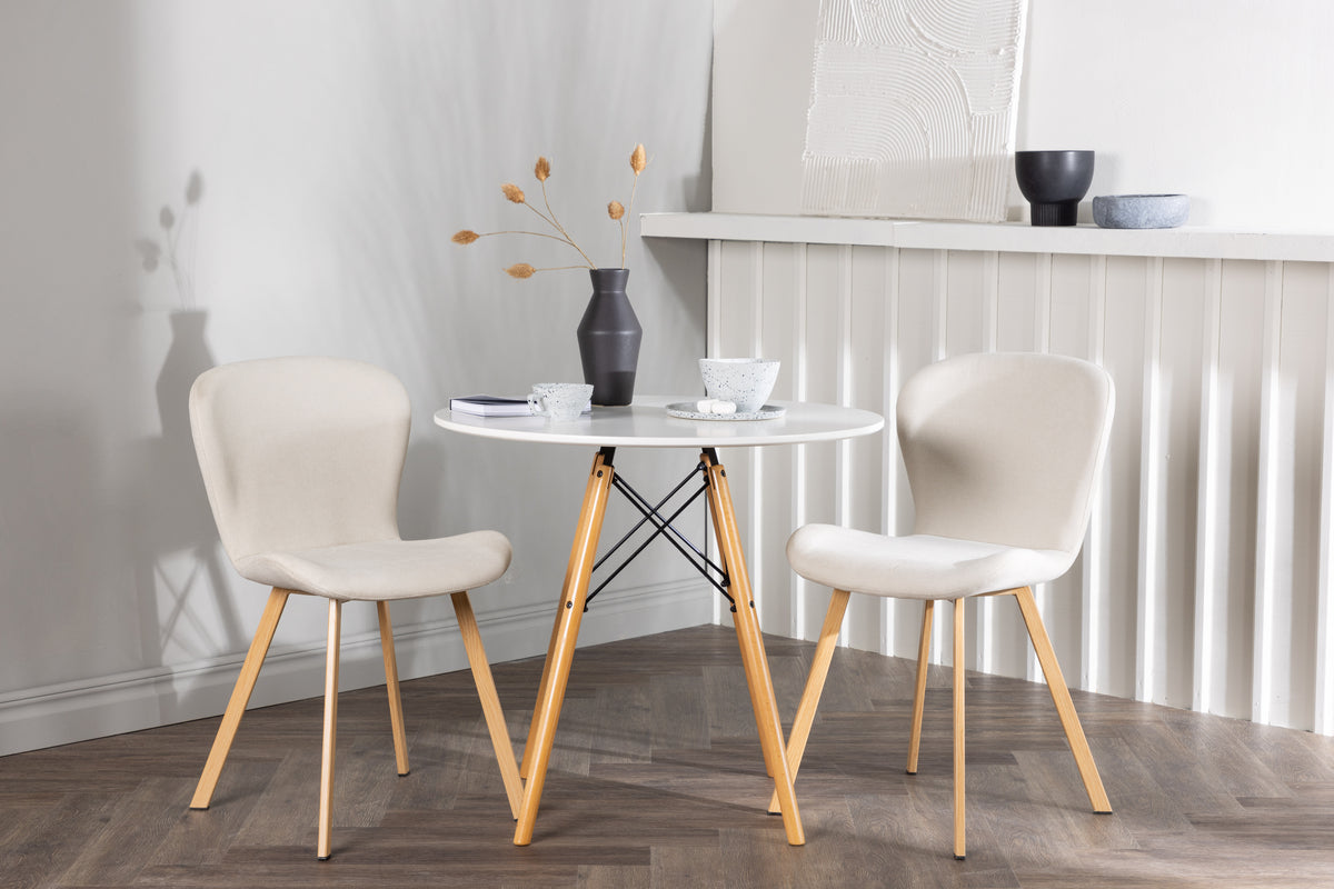 Venture Design Danburi & Lilja Runda Matbord ⌀60 Vit + Matstolar 2-pack Beige