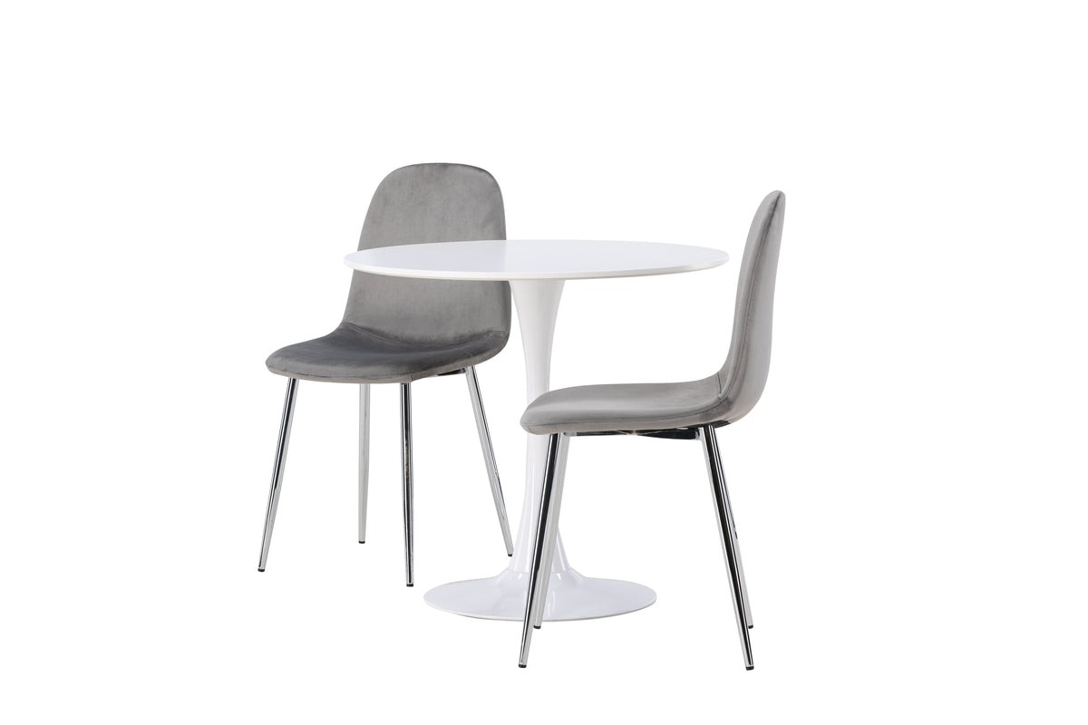 Venture Design Hamden & Eva Runda Matbord ⌀80 Vit + Matstolar 2-pack Ljusgrå