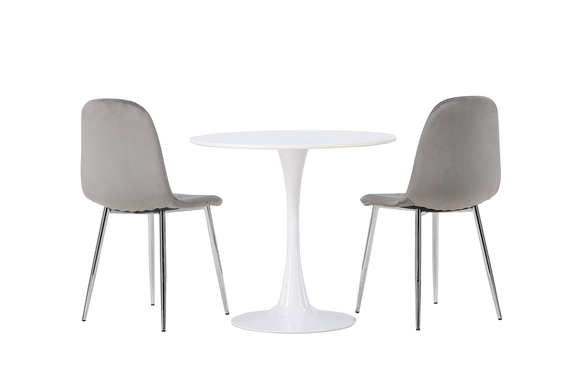 Venture Design Hamden & Eva Runda Matbord ⌀80 Vit + Matstolar 2-pack Ljusgrå