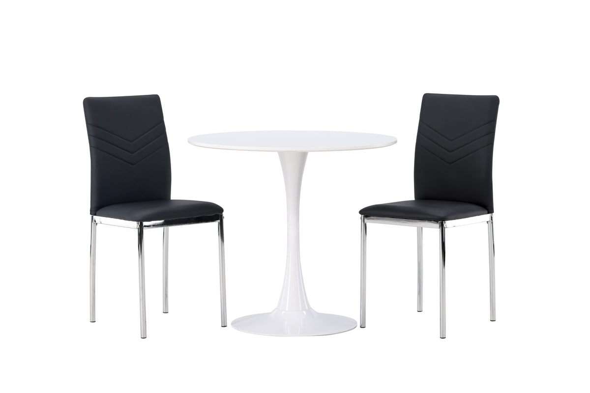 Venture Design Hamden & Lily Runda Matbord ⌀80 Vit + Matstolar 2-pack Svart