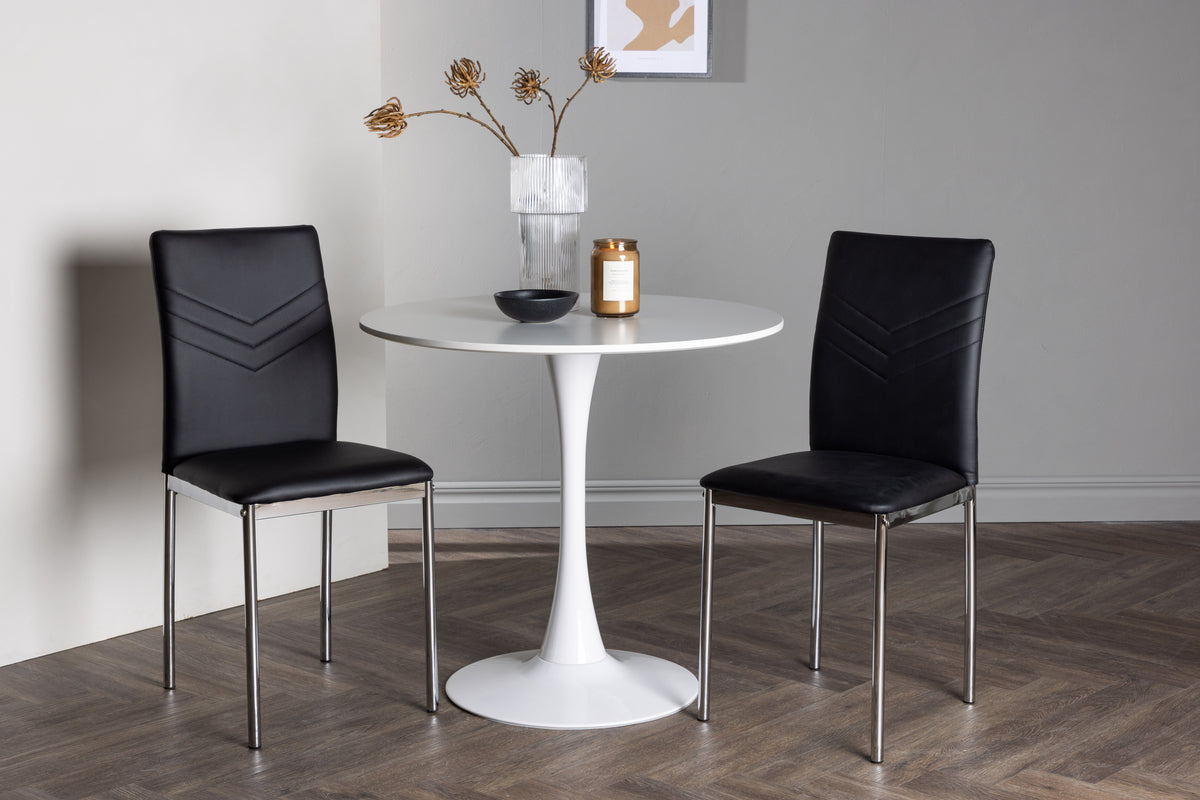 Venture Design Hamden & Lily Runda Matbord ⌀80 Vit + Matstolar 2-pack Svart