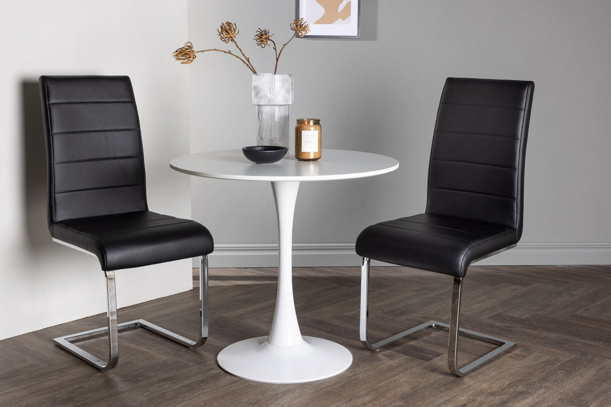 Venture Design Hamden & Tempo Runda Matbord ⌀80 Vit + Matstolar 2-pack Svart
