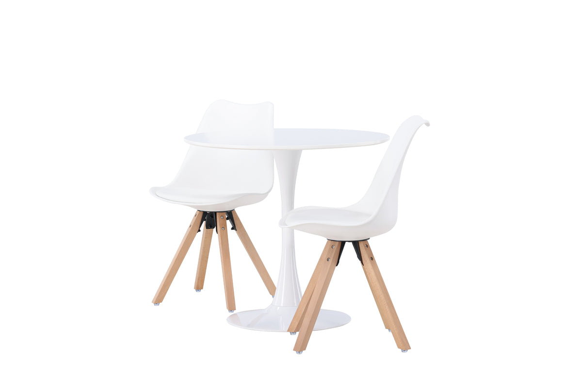 Venture Design Hamden & Zeno Runda Matbord ⌀80 Vit + Matstolar 2-pack Vit