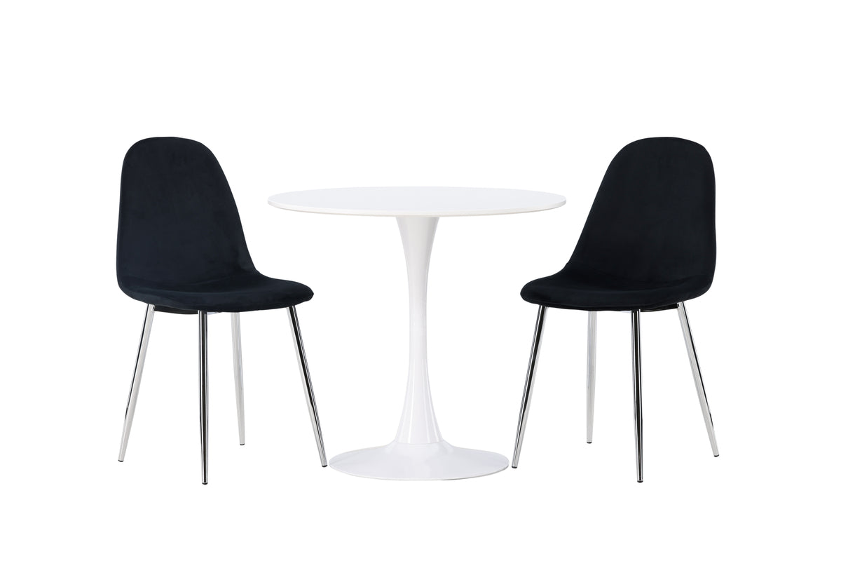 Venture Design Hamden & Polar Runda Matbord ⌀80 Vit + Matstolar 2-pack Svart