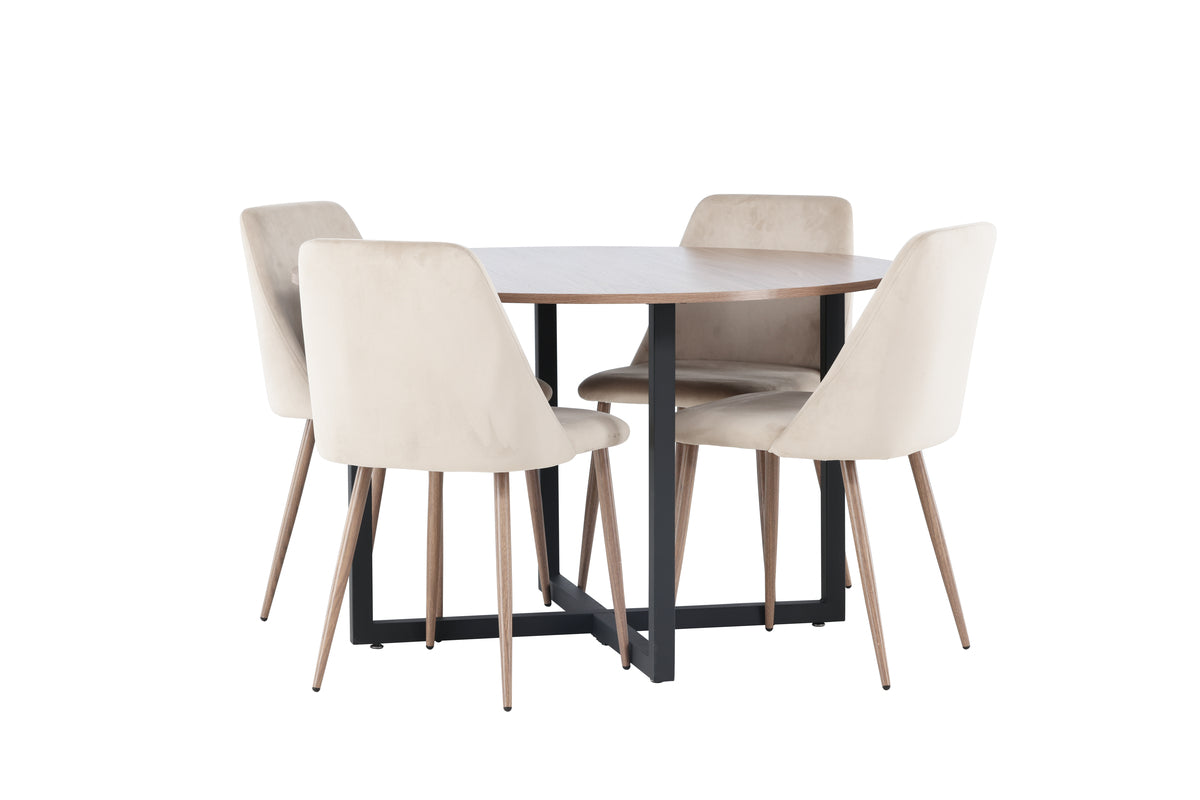 Venture Design Durango & Night Runda Matbord ⌀120 Valnöt + Matstolar 2-pack Beige