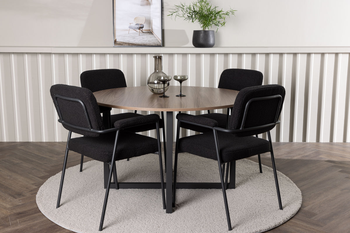 Venture Design Durango & Yesterday Runda Matbord ⌀120 Valnöt + Matstolar 2-pack Svart
