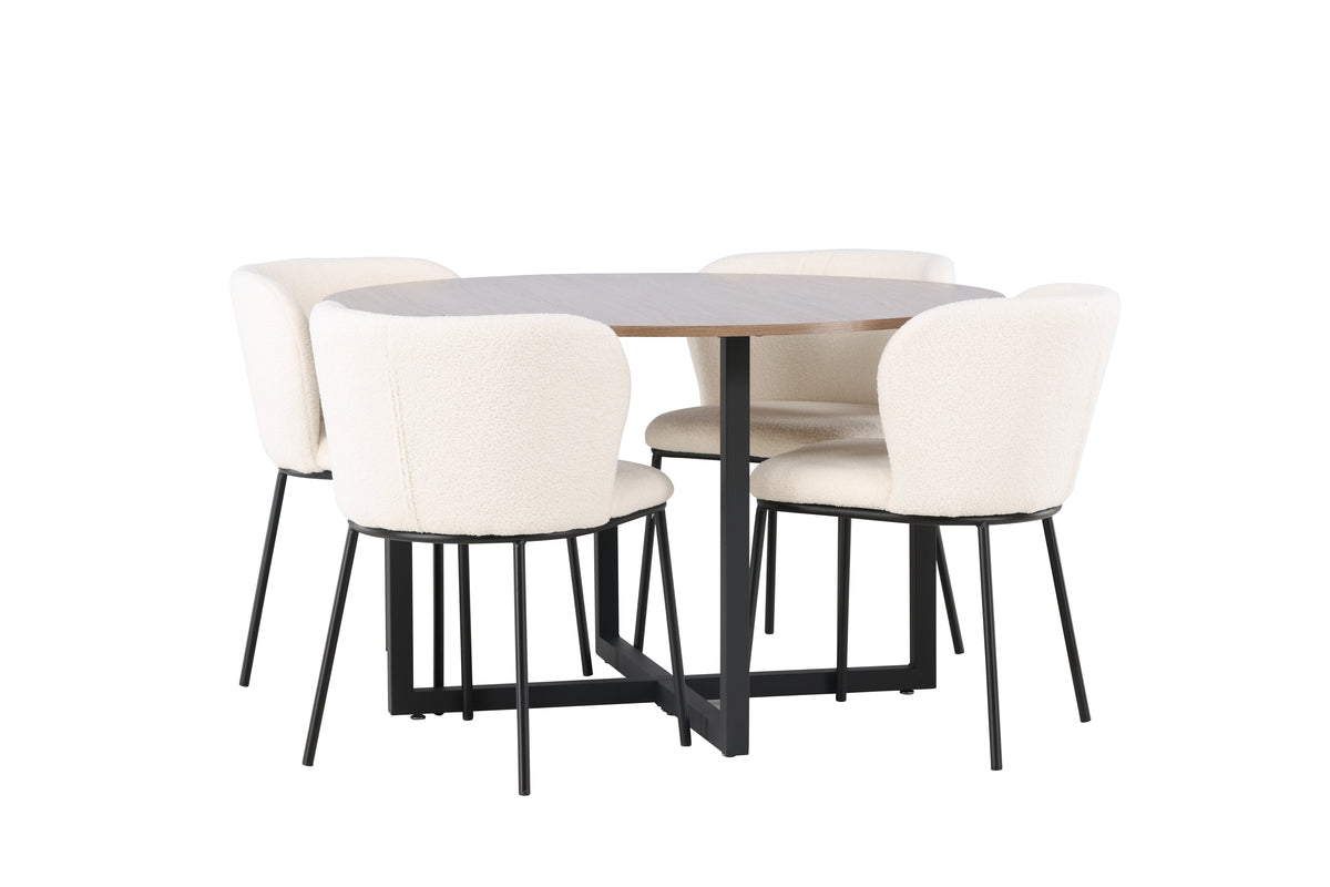 Venture Design Durango & Edina Runda Matbord ⌀120 Valnöt + Matstolar 2-pack Vit