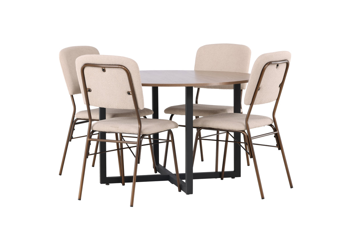 Venture Design Durango & Seda Runda Matbord ⌀120 Valnöt + Matstolar 2-pack Beige