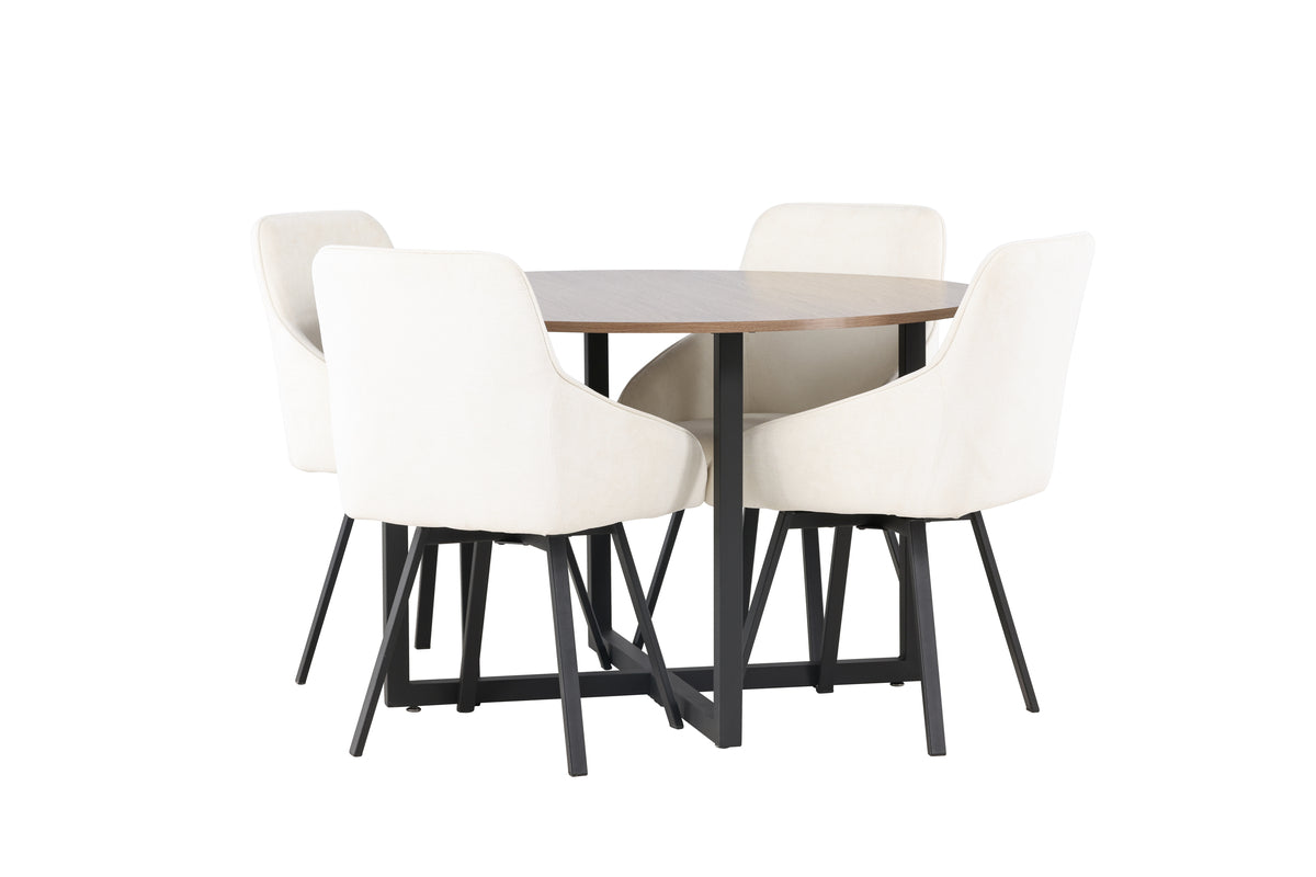 Venture Design Durango & Rosie Runda Matbord ⌀120 Valnöt + Matstolar 2-pack Beige