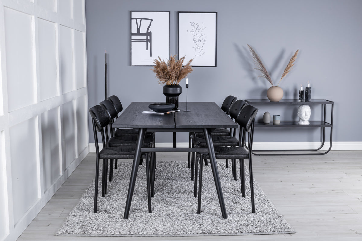 Venture Design Sleek & Polly Rektangulära Matbord 195 x 95 Svart + Matstolar 2-pack Svart