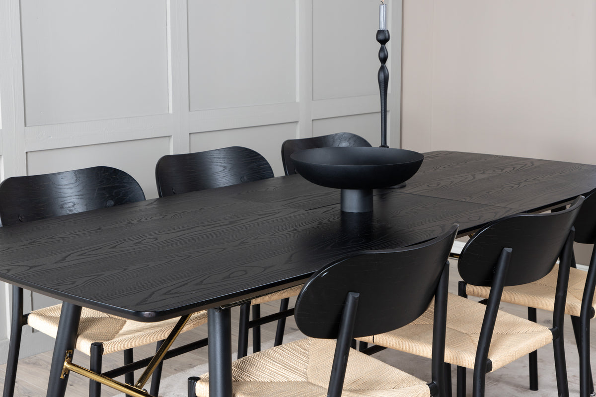Venture Design Gold & Polly Rektangulära Matbord 180 x 85 Svart + Matstolar 2-pack Svart