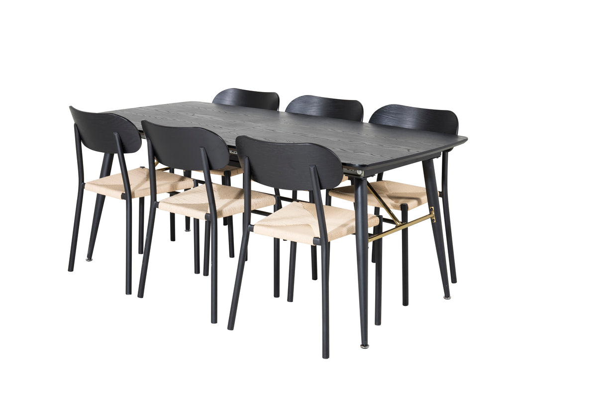 Venture Design Gold & Polly Rektangulära Matbord 180 x 85 Svart + Matstolar 2-pack Svart