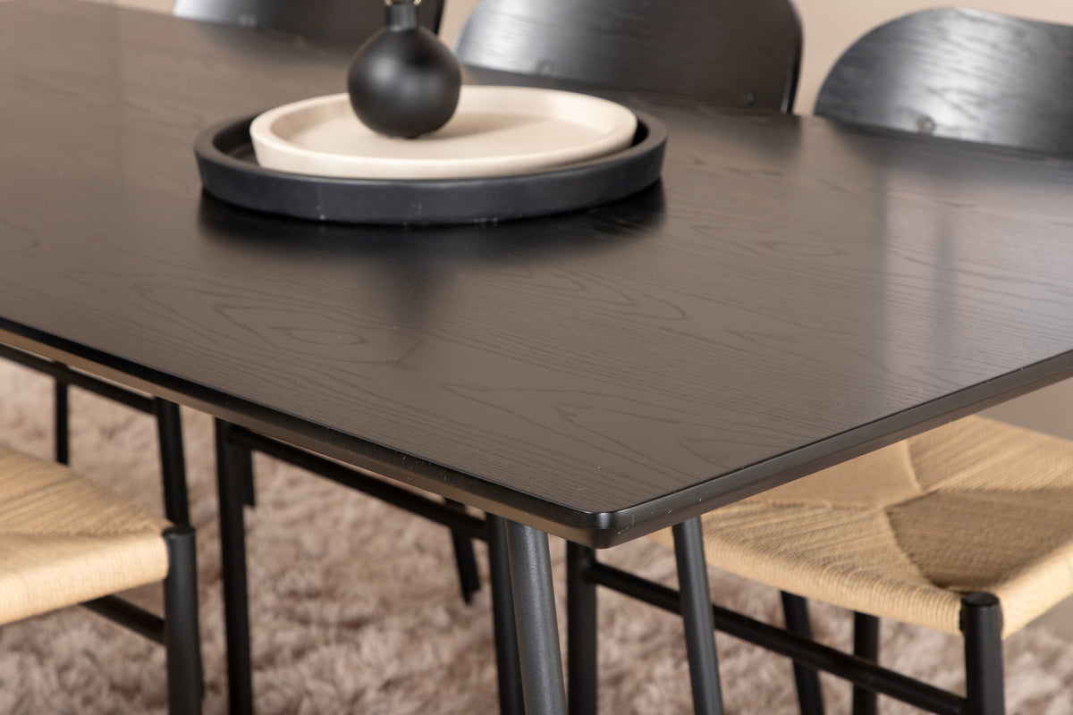Venture Design Petra & Polly Rektangulära Matbord 190 x 90 Svart + Matstolar 2-pack Svart