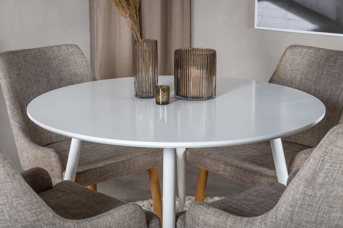 Venture Design Plaza Runda Matbord ⌀100 Vit + Matstolar 2-pack Grå