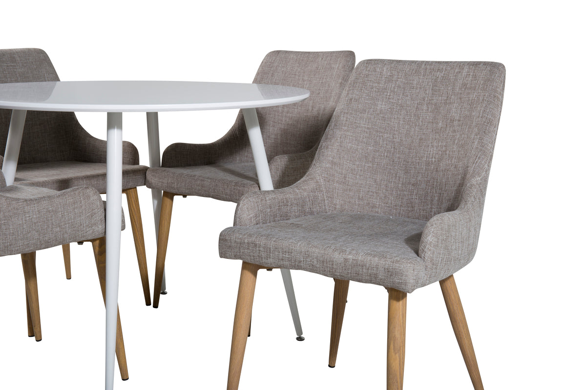 Venture Design Plaza Runda Matbord ⌀100 Vit + Matstolar 2-pack Grå