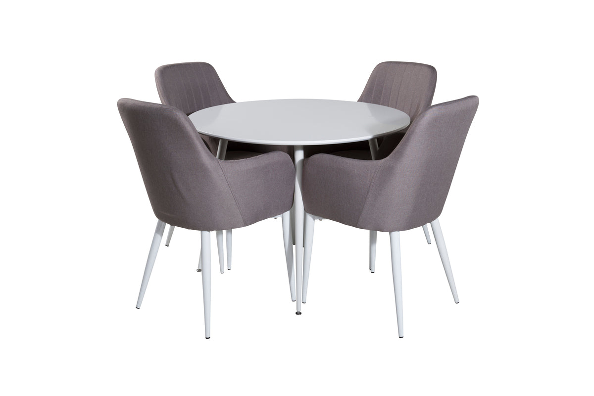 Venture Design Plaza & Comfort Runda Matbord ⌀100 Vit + Matstolar 2-pack Grå