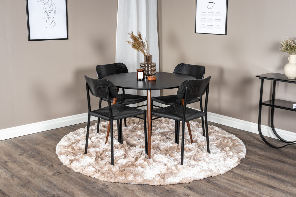Venture Design Plaza & Polly Runda Matbord ⌀100 Svart + Matstolar 2-pack Svart