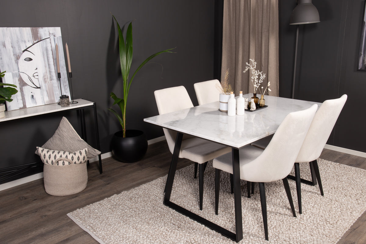 Venture Design Estelle & Leone Rektangulära Matbord 140 x 90 Svart + Matstolar Beige