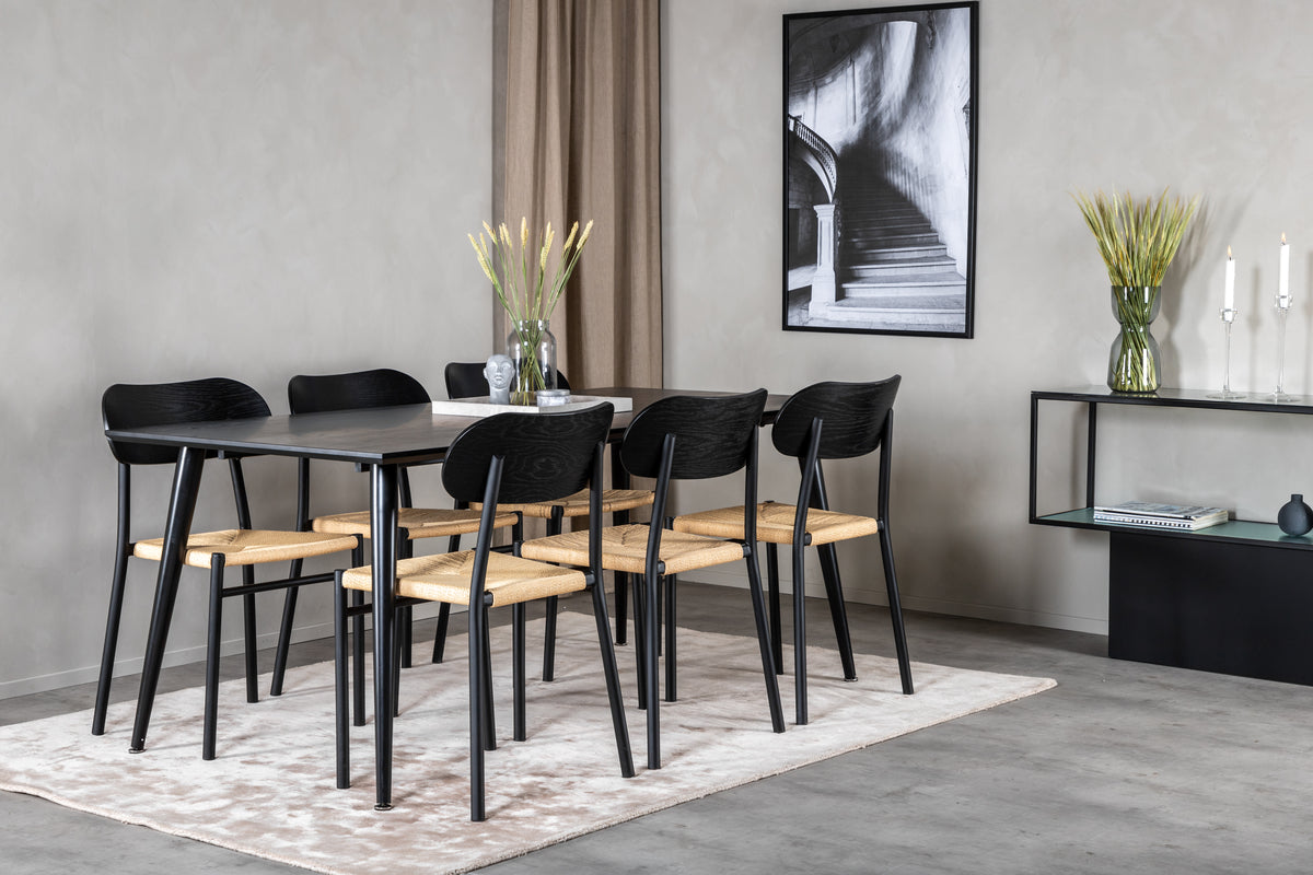Venture Design Dipp & Polly Rektangulära Matbord 180 x 90 Svart + Matstolar 2-pack Svart