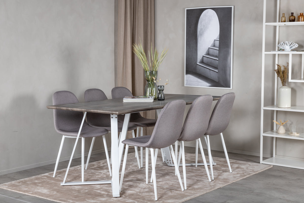 Venture Design Marina & Polar Rektangulära Matbord 180 x 90 Grå + Matstolar Grå