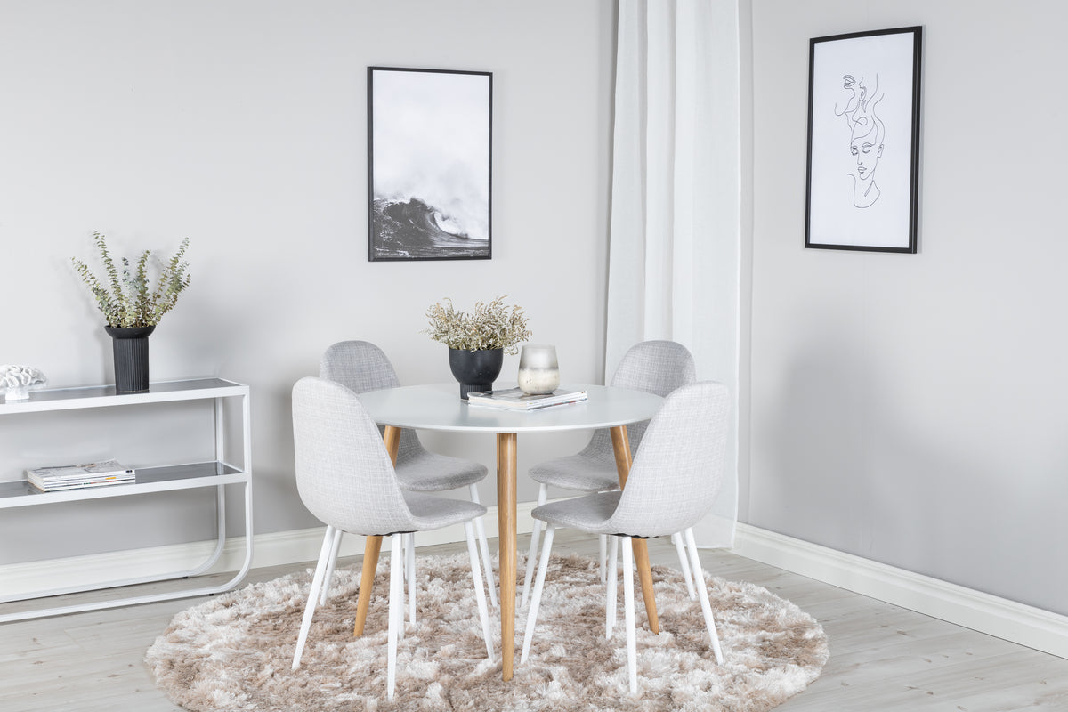 Venture Design Polar & Plaza Matstolar 2-pack Grå + Runda Matbord ⌀100 Vit