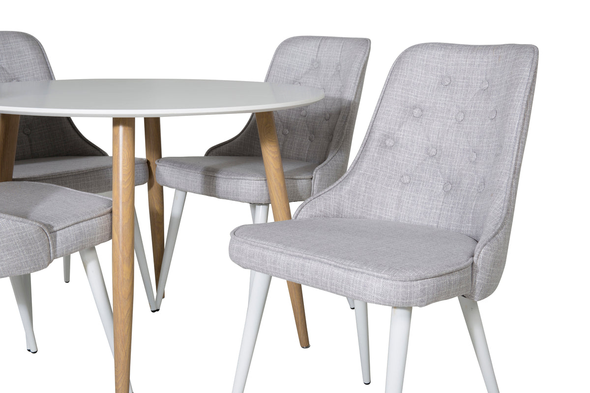 Venture Design Velvet Deluxe & Plaza Matstolar 2-pack Ljusgrå + Runda Matbord ⌀100 Vit