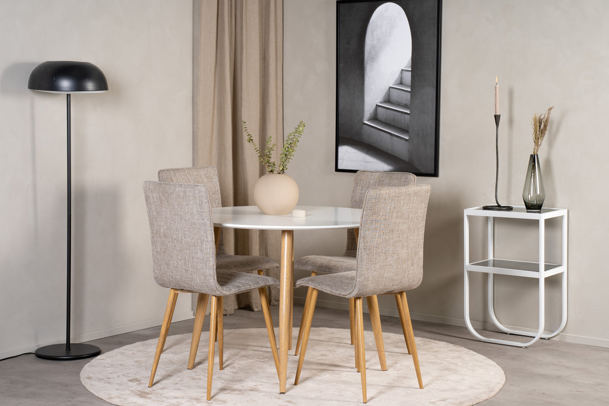 Venture Design Windu & Plaza Matstolar 2-pack Ljusgrå + Runda Matbord ⌀100 Vit