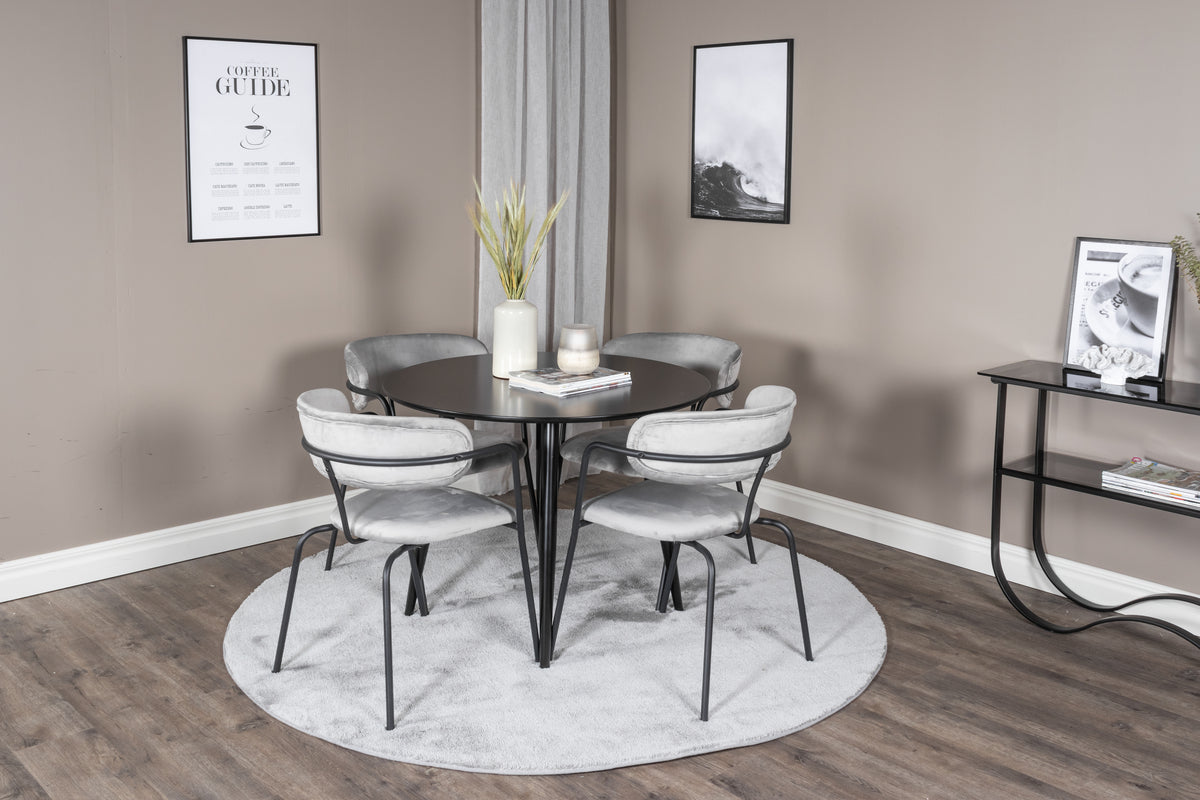Venture Design Arrow & Plaza Matstolar 2-pack Grå + Runda Matbord ⌀100 Svart